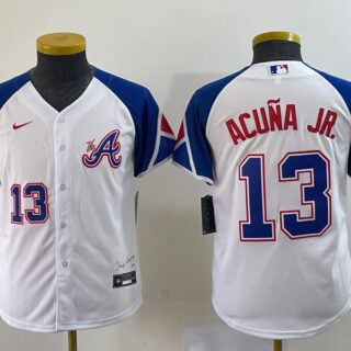 Women's Atlanta Braves #13 Ronald Acu?a Jr. White 2023 City Connect With Patch Stitched Baseball Jersey(Run Small)