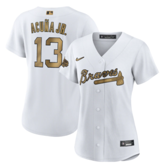 Women's Atlanta Braves #13 Ronald Acuna Jr. 2022 All-Star White Stitched Baseball Jersey(Run Small)
