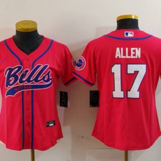 Women's Buffalo Bills #17 Josh Allen Red Cool Base Stitched Baseball Jerseys