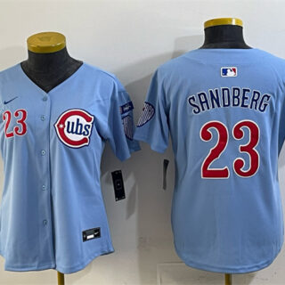 Women's Chicago Cubs #23 Ryne Sandberg Blue 'Ryne Sandberg Tribute' Vapor Limited V3 Stitched Baseball Jersey(Run Small)