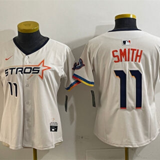 Women's Houston Astros #11 Cam Smith Cream 2025 City Connect With Texas Patch Limited Stitched Baseball Jersey(Run Small)