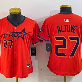 Women's Houston Astros #27 Jose Altuve Orange 2025 City Connect With Texas Patch Limited Stitched Baseball Jersey(Run Small)