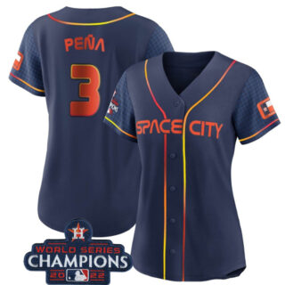 Women's Houston Astros #3 Jeremy Pe?a Navy 2022 World Series Champions City Connect Stitched Baseball Jersey(Run Small)