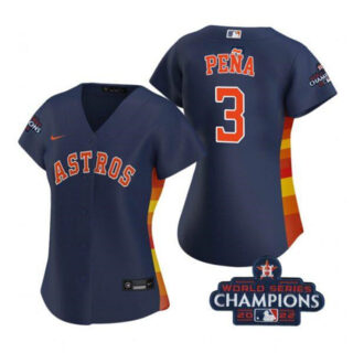Women's Houston Astros #3 Jeremy Pe?a Navy 2022 World Series Champions Stitched Baseball Jersey(Run Small)