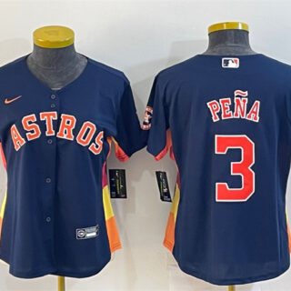 Women's Houston Astros #3 Jeremy Pe?a Navy With Patch Cool Base Stitched Baseball Jersey(Run Small) 1