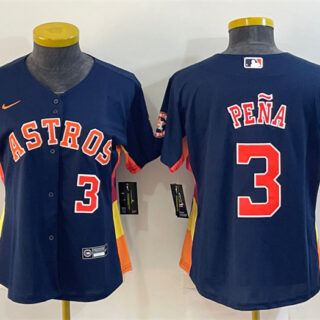 Women's Houston Astros #3 Jeremy Pe?a Navy With Patch Cool Base Stitched Baseball Jersey(Run Small)