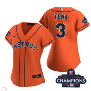 Women's Houston Astros #3 Jeremy Pe?a Orange 2022 World Series Champions Stitched Baseball Jersey(Run Small)