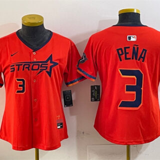 Women's Houston Astros #3 Jeremy Pena Orange 2025 City Connect With Texas Patch Limited Stitched Baseball Jersey(Run Small)