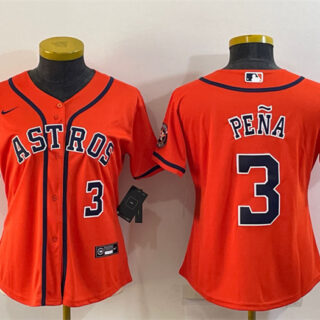 Women's Houston Astros #3 Jeremy Pe?a Orange With Patch Cool Base Stitched Baseball Jersey(Run Small) 1