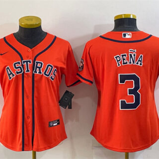 Women's Houston Astros #3 Jeremy Pe?a Orange With Patch Cool Base Stitched Baseball Jersey(Run Small)