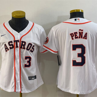 Women's Houston Astros #3 Jeremy Pe?a White With Patch Cool Base Stitched Baseball Jersey(Run Small) 1