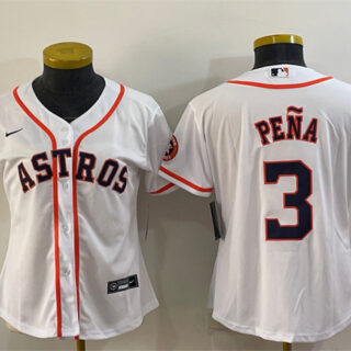 Women's Houston Astros #3 Jeremy Pe?a White With Patch Cool Base Stitched Baseball Jersey(Run Small)