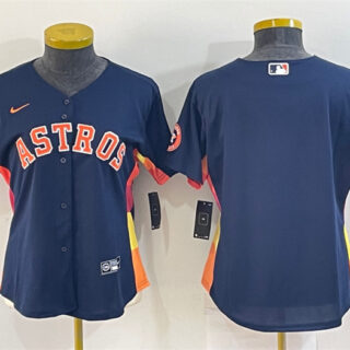 Women's Houston Astros Navy With Patch Cool Base Stitched Baseball Jersey(Run Small)