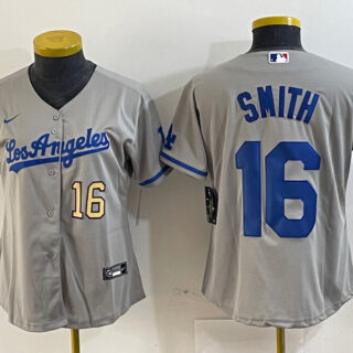 Women's Los Angeles Dodgers #16 Will Smith Grey Stitched Jersey(Run Small) 3