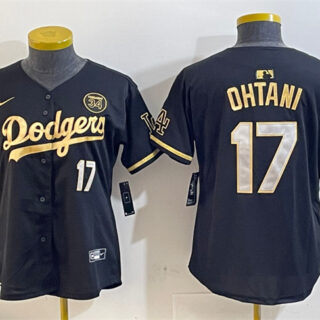 Women's Los Angeles Dodgers #17 Shohei Ohtani Black G 1old 2024 World Series With Fernando Memorial Patch Limited Stitched Baseball Jersey(Run Small)