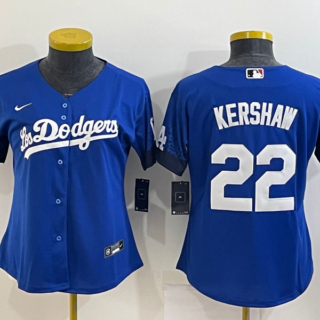 Women's Los Angeles Dodgers #22 Clayton Kershaw Royal City Connect Stitched Baseball Jersey Run Small