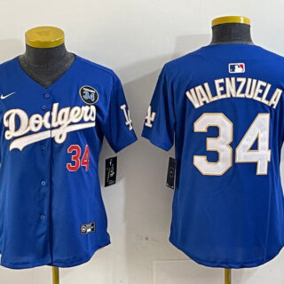 Women's Los Angeles Dodgers #34 Toro Valenzuela blue Gold 2024 World Series With Fernando Memorial Patch Limited Stitched Baseball Jersey