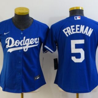 Women's Los Angeles Dodgers #5 Freddie Freeman Royal Cool Base Stitched Baseball Jersey(Run Small)