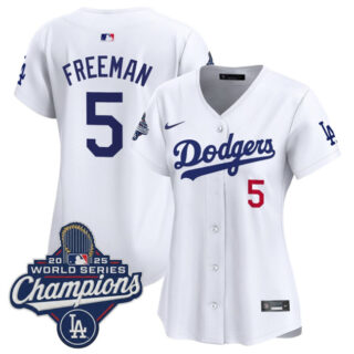 Women's Los Angeles Dodgers #5 Freddie Freeman White 2025 World Series Champions Home Cool Base Stitched Baseball Jersey(Run Small)