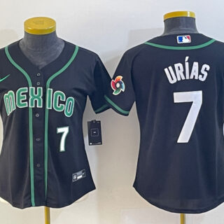 Women's Mexico Baseball #7 Julio Ur??as 2023 Black World Baseball Classic With Patch Stitched Jersey(Run Small)