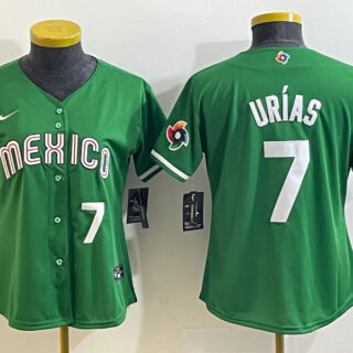 Women's Mexico Baseball #7 Julio Ur??as 2023 Green World Baseball Classic With Patch Stitched Jersey(Run Small)