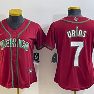 Women's Mexico Baseball #7 Julio Ur??as 2023 Red World Baseball Classic Stitched Jersey(Run Small)