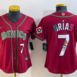 Women's Mexico Baseball #7 Julio Ur??as 2023 Red World Baseball Classic With Patch Stitched Jersey(Run Small)