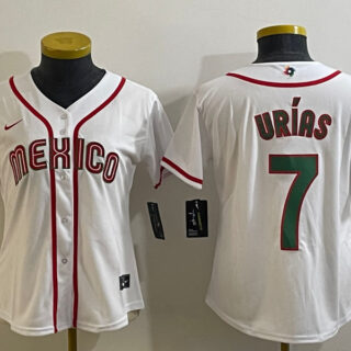 Women's Mexico Baseball #7 Julio Ur??as 2023 White World Baseball Classic Stitched Jersey(Run Small)