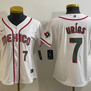 Women's Mexico Baseball #7 Julio Ur??as 2023 White World Baseball Classic With Patch Stitched Jersey(Run Small)