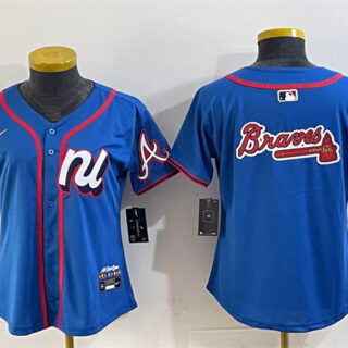 Women's National League Atlanta Braves Team Big Logo Blue 2025 All-Star Edition Limited Stitched Baseball Jersey(Run Small)