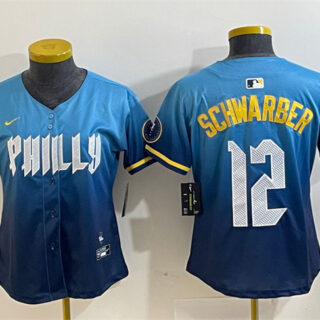 Women's Philadelphia Phillies #12 Kyle Schwarber Blue 2024 City Connect Limited Stitched Baseball Jersey