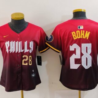 Women's Philadelphia Phillies #28 Alec Bohm Red 2024 City Connect Limited Stitched Baseball Jerseys