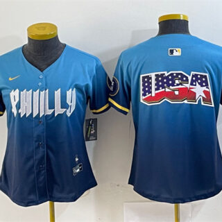 Women's Philadelphia Phillies Team Big Logo Blue 2024 City Connect Limited Stitched Baseball Jersey