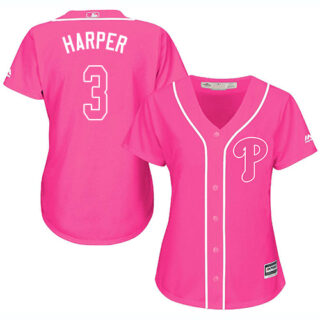 Women's Phillies #3 Bryce Harper Pink Fashion Women's Stitched Baseball Jersey