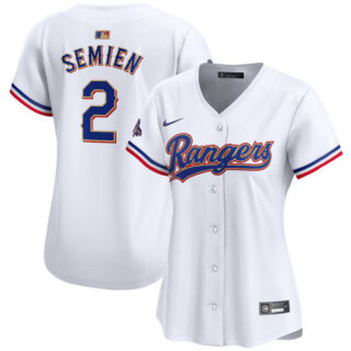 Women's Texas Rangers #2 Marcus Semien White 2024 Gold Collection Stitched Baseball Jersey(Run Small)