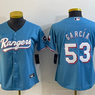 Women's Texas Rangers #53 Adolis Garc??a Blue With Patch Stitched Baseball Jersey(Run Small)