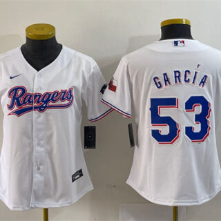 Women's Texas Rangers #53 Adolis Garc??a White With Patch Stitched Baseball Jersey(Run Small)