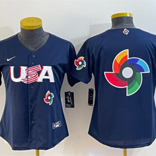 Women's USA Baseball 2023 Navy Big Logo With Patch World Baseball Classic Stitched Jersey(Run Small)