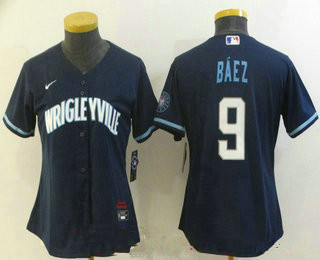 Women's chicago cubs #9 javier baez navy blue 2021 city connect stitched mlb cool base nike Jerseys