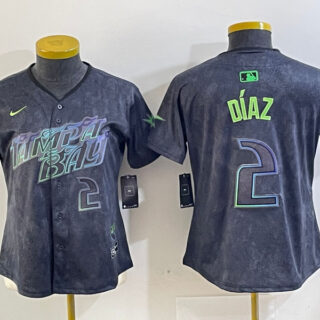 Women Tampa Bay Rays #2 Yandy D??az Charcoal 2024 City Connect Limited Stitched Baseball Jersey