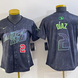 Women Tampa Bay Rays #2 Yandy D??az Charcoal 2024 City Connect Limited Stitched Baseball Jersey