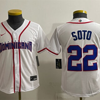Women's Dominican Republic Baseball #22 Juan Soto White 2026 World Baseball Classic Home Stadium Stitched Baseball Jersey(Run Small)
