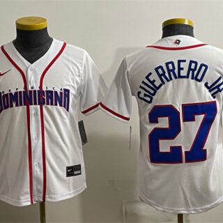 Women's Dominican Republic Baseball #27 Vladimir Guerrero Jr. White 2026 World Baseball Classic Home Stadium Stitched Baseball Jersey(Run Small)