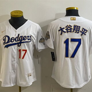 Women's Los Angeles Dodgers #17 Shohei Ohtani White 2026 Gold Collection Stadium Stitched Baseball Jersey(Run Small)
