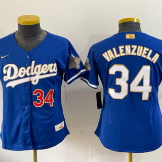 Women's Los Angeles Dodgers #34 Fernando Valenzuela Royal 2026 Alternate Gold Collection Stadium Stitched Baseball Jersey(Run Small)