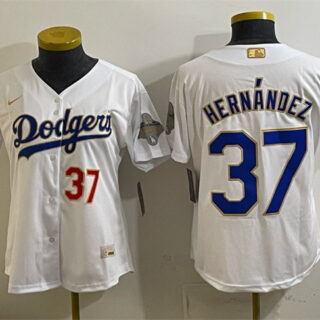 Women's Los Angeles Dodgers #37 Teoscar Hernandez White 2026 Gold Collection Stadium Stitched Baseball Jersey(Run Small)