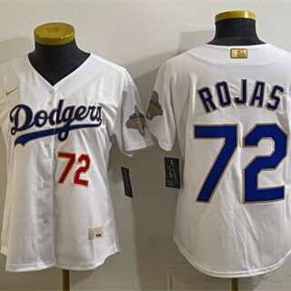 Women's Los Angeles Dodgers #72 Miguel Rojas White 2026 Gold Collection Stadium Stitched Baseball Jersey(Run Small)