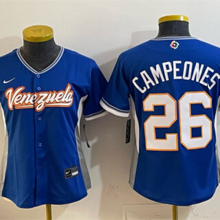 Women's Venezuela Baseball #26 Campeones Royal 2026 World Baseball Classic Road Stadium Stitched Baseball Jersey(Run Small)