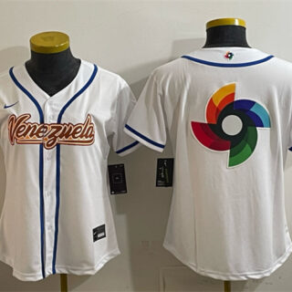 Women's Venezuela Baseball White 2026 World Baseball Classic Big Logo Home Stadium Stitched Baseball Jersey(Run Small)