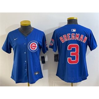 Women's Chicago Cubs #3 Alex Bregman Royal Vapor Limited Stitched Baseball Jersey(Run Small)